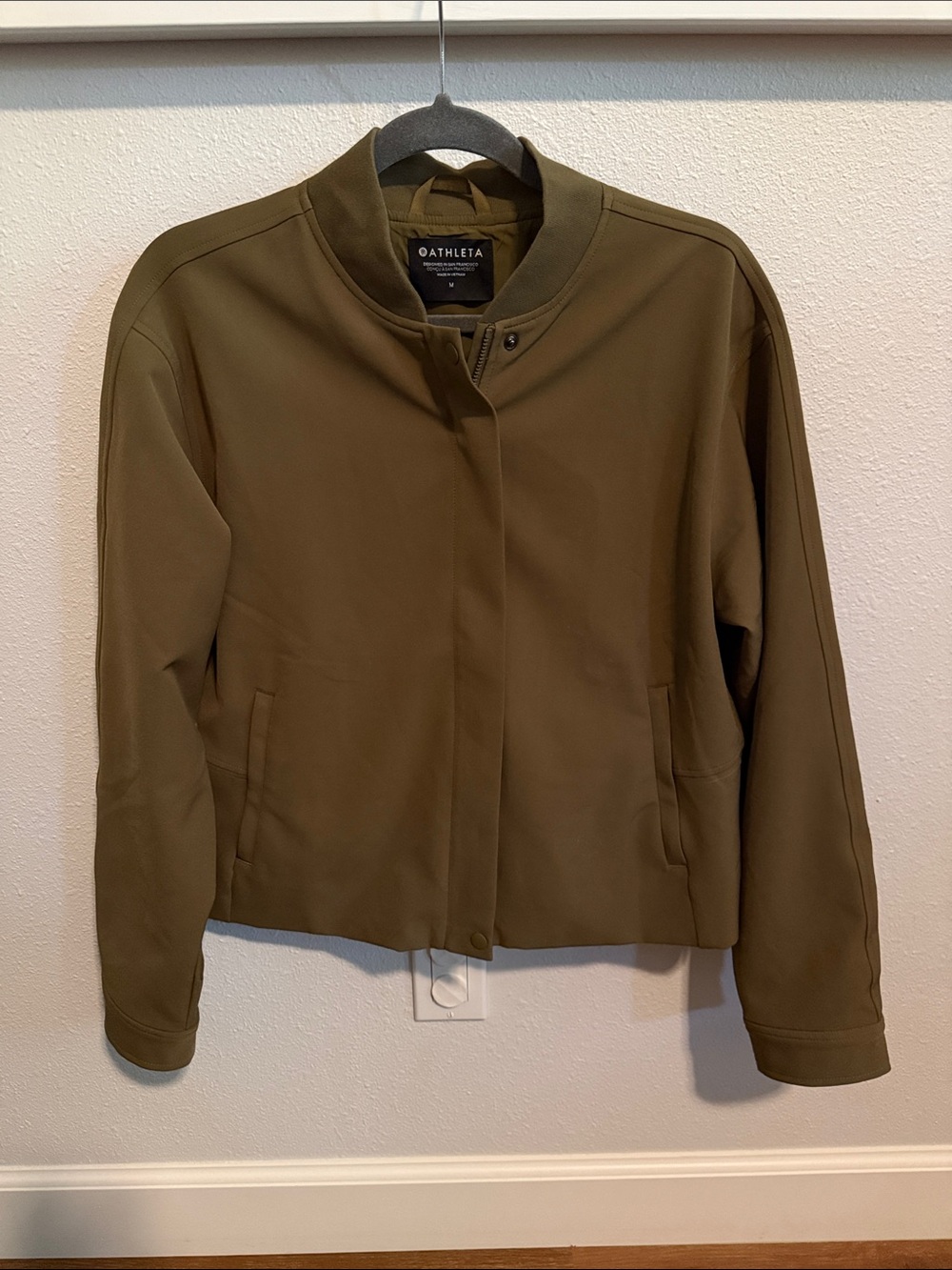 Athleta Olive Bomber Jacket with Snap Front